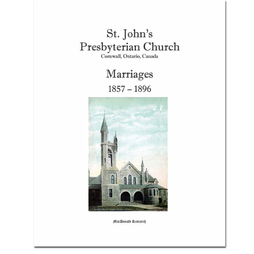 St. John's Presbyterian Church, Cornwall, Ontario, Marriages 1857-1896