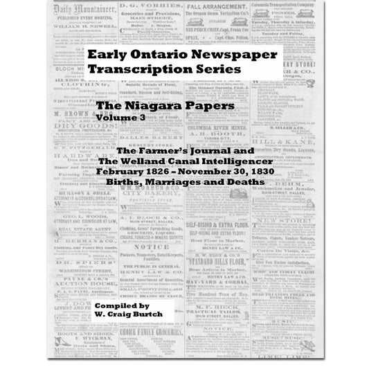 Vol 3 - Niagara Papers, Burtch's Ontario Newspaper Transcription Series