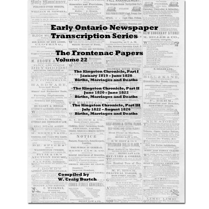 Vol 22 - Frontenac County Papers, Burtch's Ontario Newspaper Transcription Series